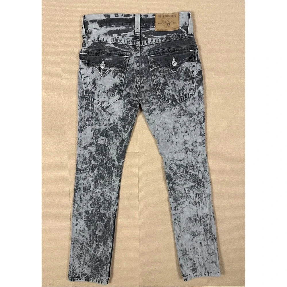 True Religion Straight Leg Flap Pocket Jeans Mens 28 (Fit 30x34) Acid Wash Denim